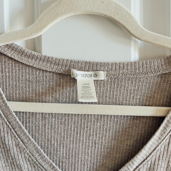 Beige Ribbed Fitted T-Shirt - Picture 3 of 4